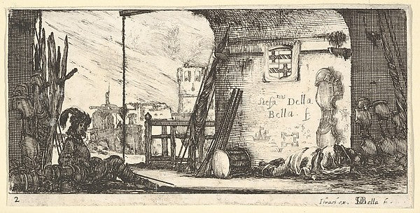 Stefano della Bella :Plate 2: a soldier seated to left benea-16x12"(A3) Poster