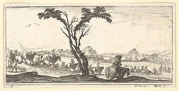 Stefano della Bella :Plate 5: a procession of horsemen cross-16x12"(A3) Poster
