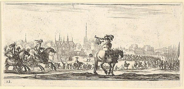 Stefano della Bella :Plate 12: a procession of troops enter -16x12"(A3) Poster