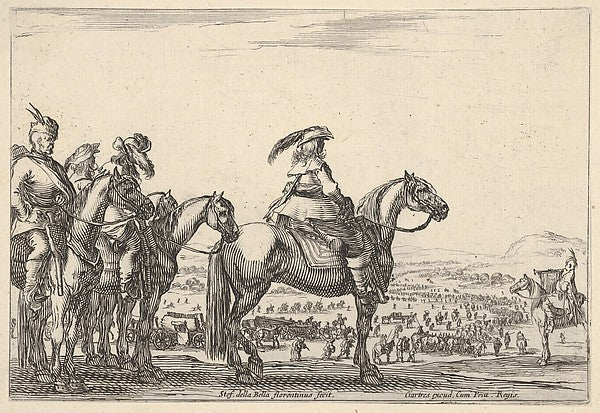 Stefano della Bella :March of an army on a plain the command-16x12"(A3) Poster