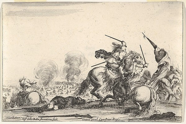 Stefano della Bella :A skirmish two horsemen battling with s-16x12"(A3) Poster