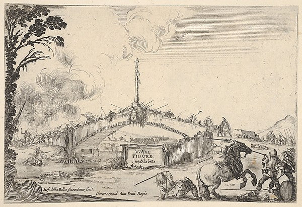 Stefano della Bella :Combat on a bridge a horseman and two f-16x12"(A3) Poster