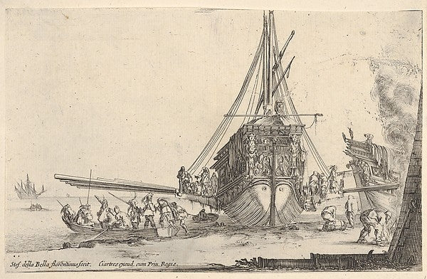 Stefano della Bella :A galley embarking at center seen from -16x12"(A3) Poster