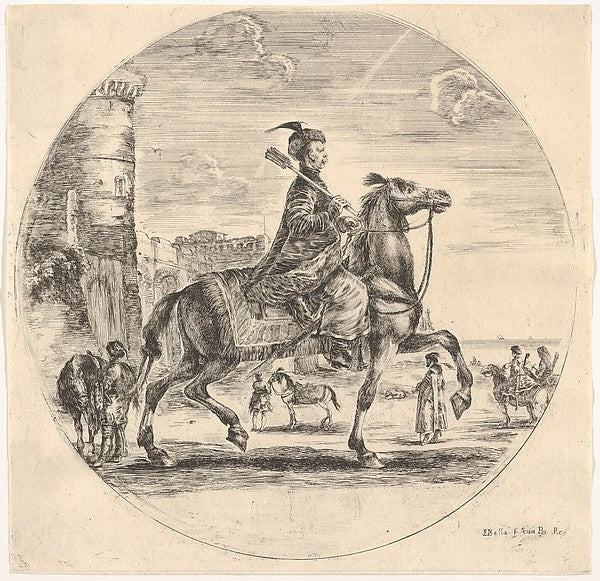 Stefano della Bella :Polish horseman in profile facing right-16x12"(A3) Poster