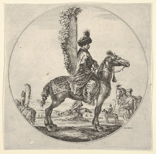 Stefano della Bella :Polish hussar in profile facing right w-16x12"(A3) Poster