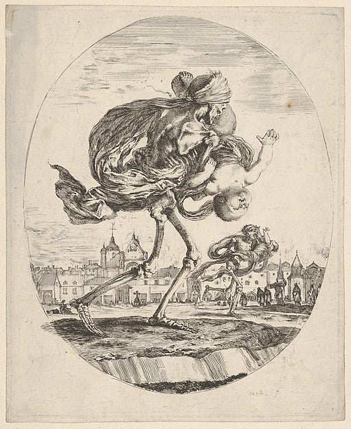 Stefano della Bella :Death walking towards the right and car-16x12"(A3) Poster