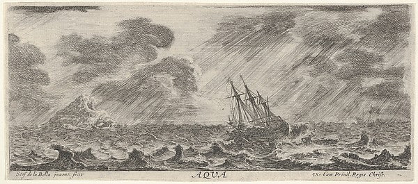 Stefano della Bella :Water a ship at sea during a storm from-16x12"(A3) Poster