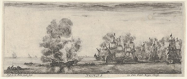 Stefano della Bella :Fire a flotilla on fire in center and t-16x12"(A3) Poster