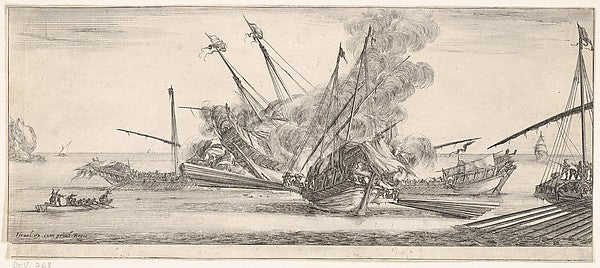 Stefano della Bella :Naval combat a ship at center seen from-16x12"(A3) Poster