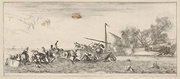 Stefano della Bella :Naval battle a rowboat filled with peop-16x12"(A3) Poster