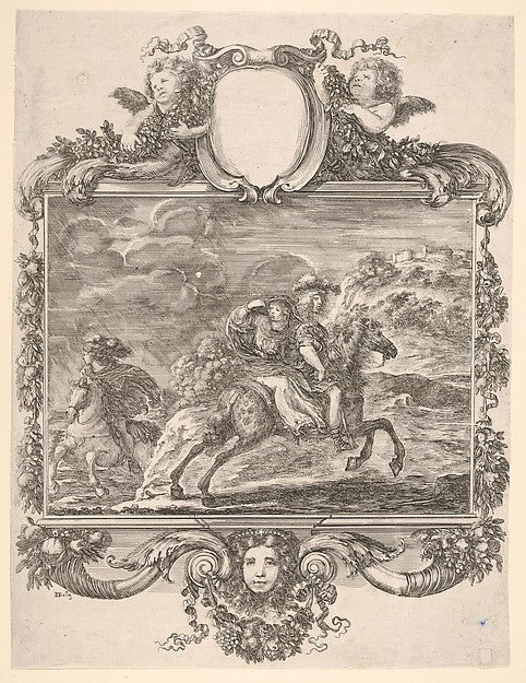 Stefano della Bella :A horseman and a lady riding side saddl-16x12"(A3) Poster