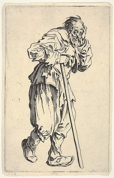 Bearded man  dressed in rags  holding his head with one hand a,  Poster Print Wall Art