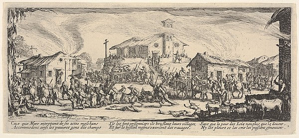 Plate 7 -  A town being sacked with church in the background  fr,  Poster Print Wall Art