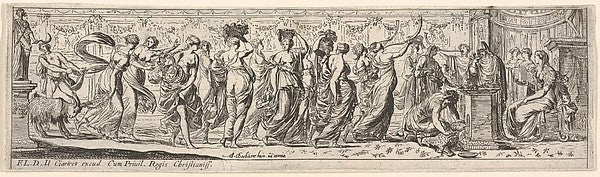 Frieze-like procession of draped women bearing offerings and h,  Poster Print Wall Art