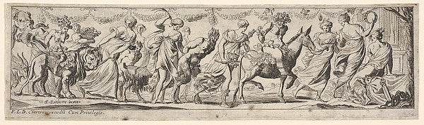 Procession of draped women leading captives and animals  at le,  Poster Print Wall Art