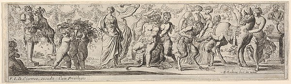 Composition of figures between a Pan herm and a sculpted bust - ,  Poster Print Wall Art