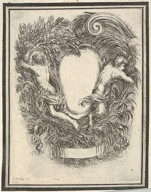 Plate 5: a cartouche flanked by Apollo and Pan  from 'Nouvelle,  Poster Print