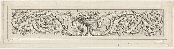 Design for a Frieze with Acanthus Scrolls and a Vase in the Ce,  Poster Print Wall Art