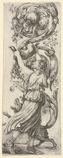 A young girl  seen from behind  lifting a rabbit into the air ,  Poster Print