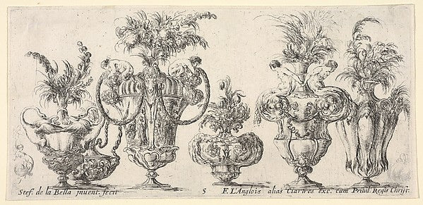 Six vases  and two sketches of vases on the extremities  Plate,  Poster Print
