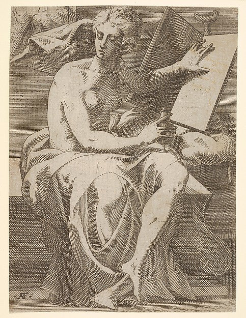 Sibyl seated before an open book upon which she rests her left,  Poster Print