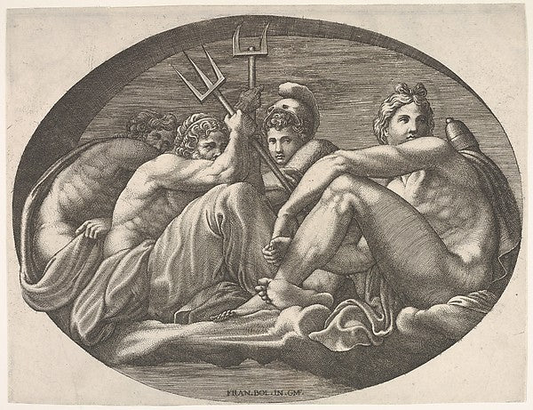 Apollo  Neptune  Pluto  and Athena seated on a cloud under an ,  Poster Print