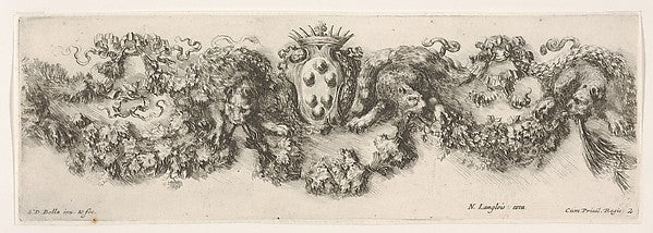 Plate 2: Design for a Frieze with Felines holding up a Garland,  Poster Print