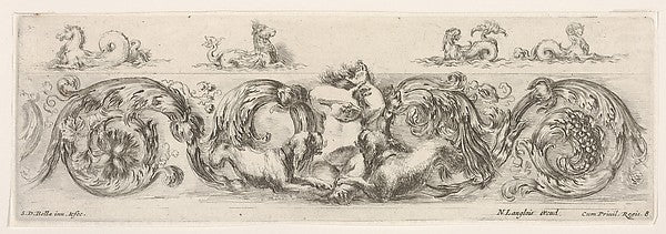 Design for a Frieze with Acanthus Scrolls and a Child flanked ,  Poster Print