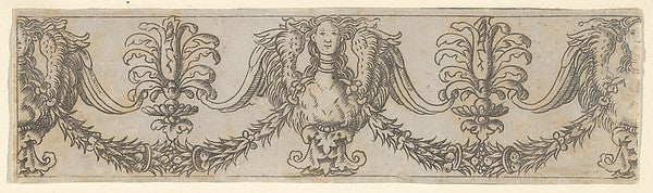 Fragment of a horizontal frieze with female bust in the center,  Poster Print Wall Art