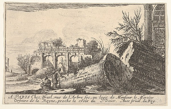 Frontispiece -  a man reaches toward a fallen column  a seated m,  Poster Print Wall Art