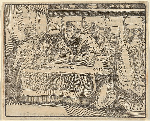 Hans Burgkmair:Six Scholars Sitting Around a Table -16x12"(A3) Poster