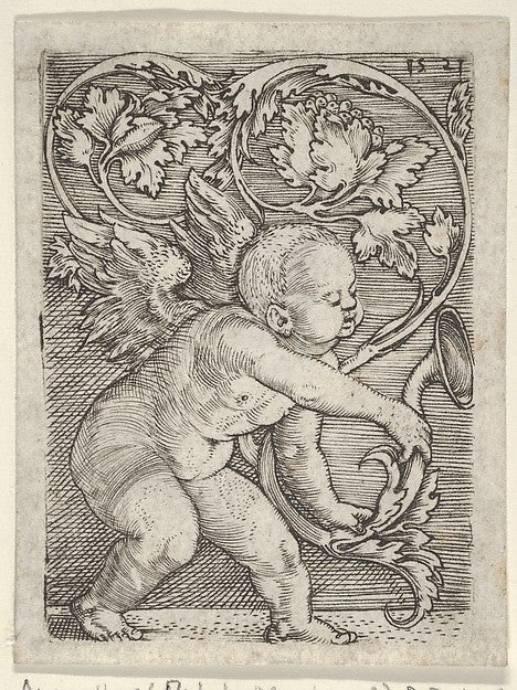 Jacob Binck ):Vertical Panel with Cupid Holding the End of a-16x12"(A3) Poster