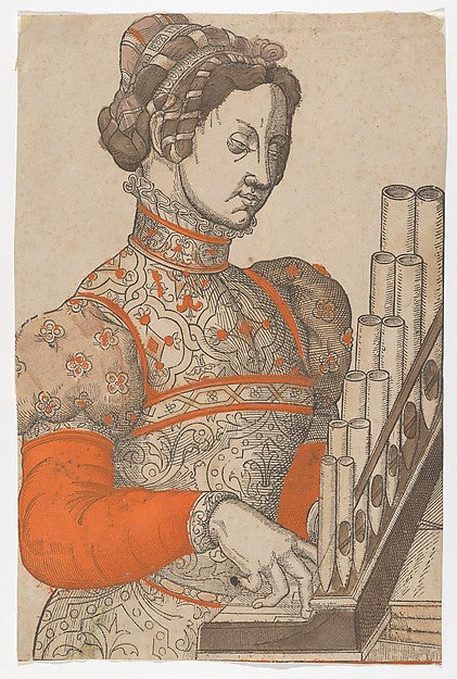 Anonymous, French, 16th century:Woman Playing a Portative Or-16x12"(A3) Poster