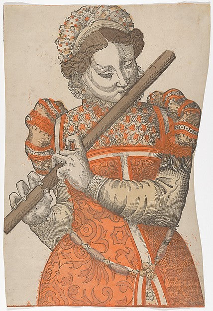 Anonymous, French, 16th century:Woman Playing the Flute -16x12"(A3) Poster