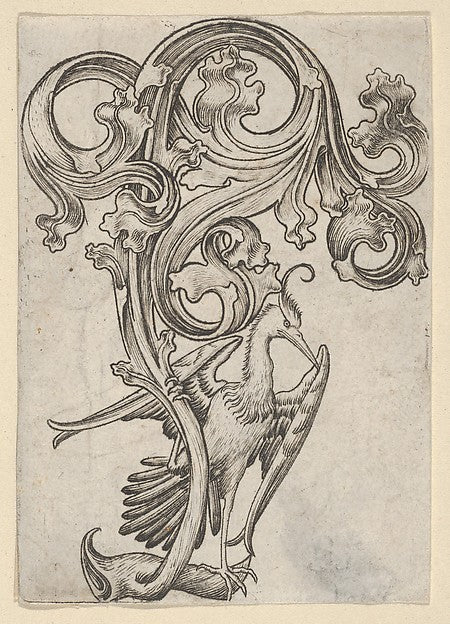 Leaf-ornament with a Heron 15th cent-Master ES,  Poster Print Wall Art