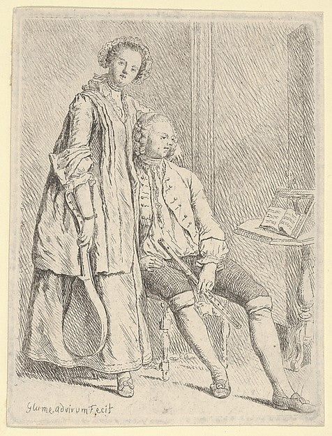 Young Couple with Flute & Lute 1725–78-Johann Gottlieb Glume ,16x12"(A3)Poster