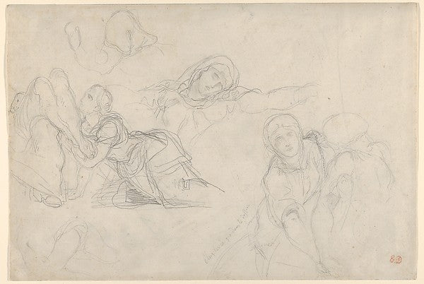 Studies of the Virgin and Holy Women for "The Lamentation" c18,  Poster Print