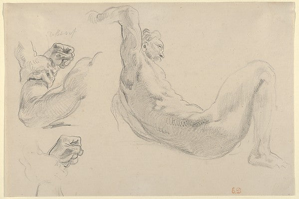 Studies of a Fallen Male Nude for "Hercules and the Horses of,  Poster Print Wall Art