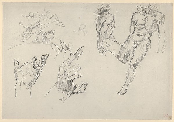 Studies of Hands and Figures for the Salon du Roi  Palais Bour,  Poster Print Wall Art