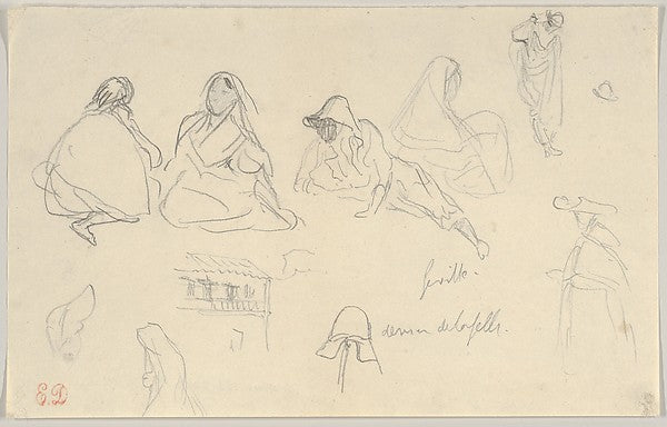 Sketches of Figures and a Tile-Roofed Building  Seville  Spain,  Poster Print Wall Art