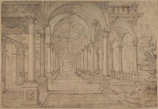 Hans Vredeman de Vries  Antwerp ) - Architectural Capriccio wi, Poster Print Wall Art