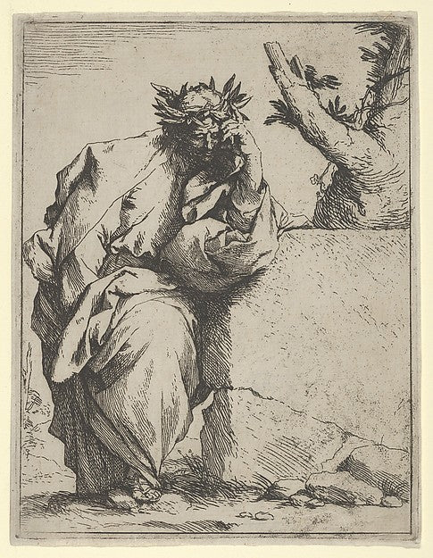 The poet  standing crowned with laurel  leaning on a stone 162,  Poster Print Wall Art