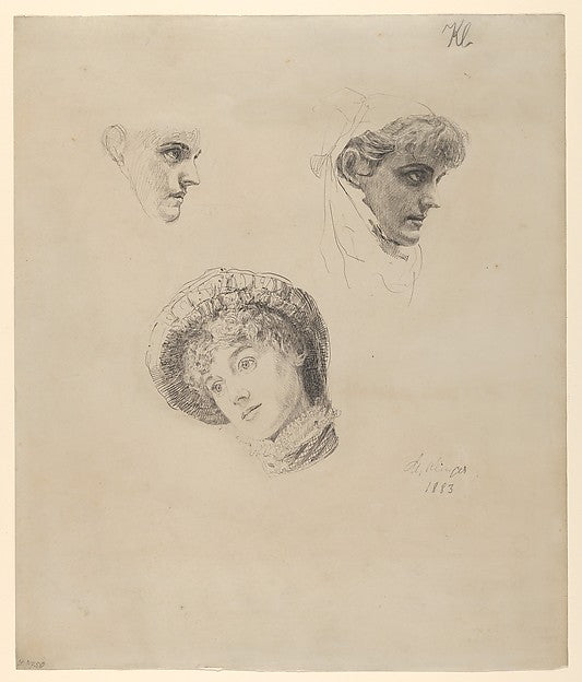 Max Klinger:Three Studies of Heads of Women 1883-16x12"(A3) Poster