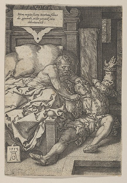 Judge Herkinbald  Stabbing his Nephew 1553-Heinrich Aldegrever,  Poster Print Wall Art