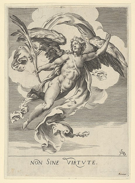 After Cherubino Alberti - Winged angel holding a palm in his r, Poster Print Wall Art