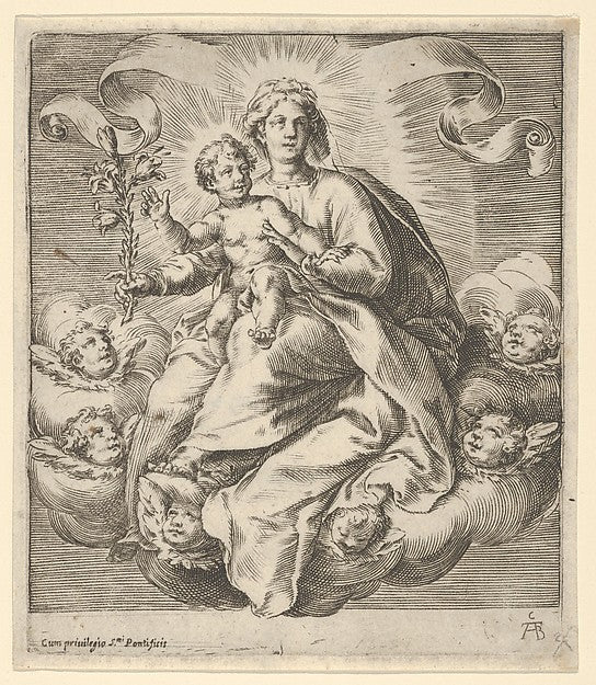 Cherubino Alberti - Madonna holding a lily branch with the Chr, Poster Print Wall Art