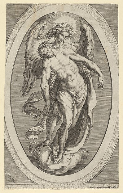 Cherubino Alberti - Christ supported by an angel standing on a, Poster Print Wall Art