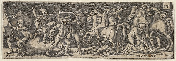Sebald Beham:Combat Between Greeks and Trojans 1518–30-16x12"(A3) Poster