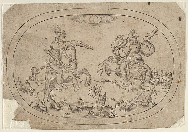 Mathais Beitler:Two Riders from Das Bossenbüchlein c1582-16x12"(A3) Poster