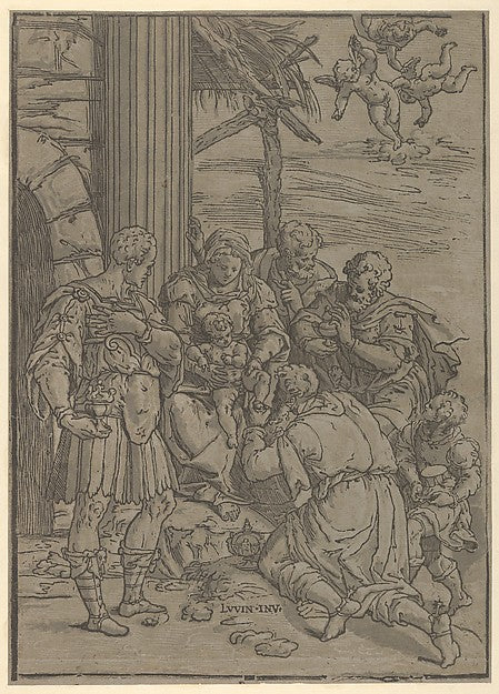 Andrea Andreani , After Aurelio Luini - The Adoration of the M, Poster Print Wall Art